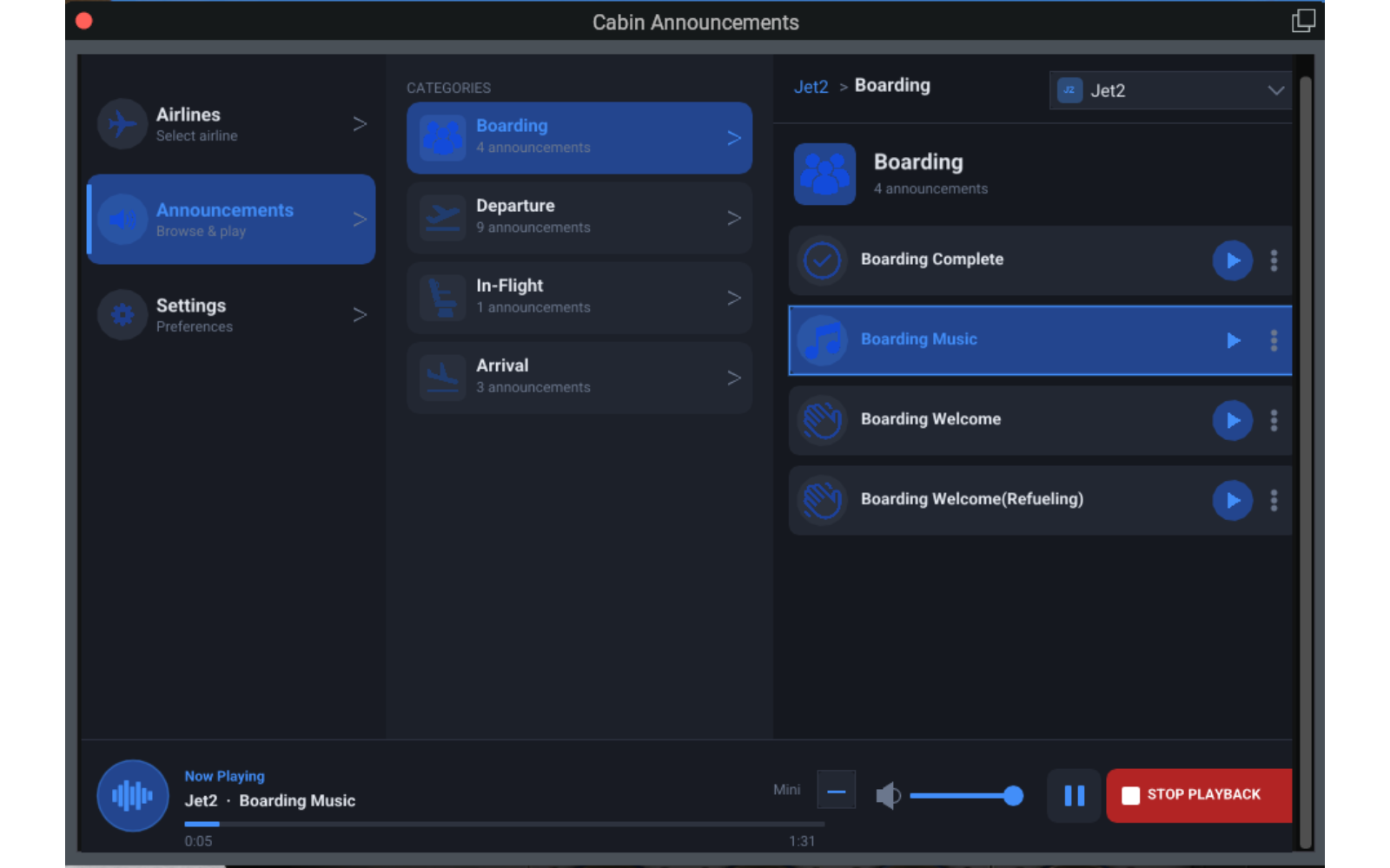 Cabin Announcements main plugin interface screenshot